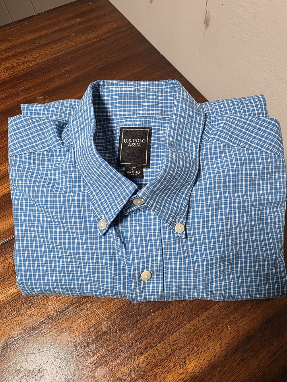 U.S. Polo Assn. Men's Checkered Button Down Blue & White Size Medium